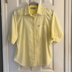Vintage Ladies Cabrais Yellow Striped Short Sleeve Blouse Size XL.